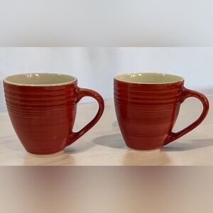 Royal Norfolk Red Ring Swirl Coffee Cups Set Of 2 Stoneware Mugs